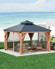 GAOMON Hardtop Spruce Wood Gazebo 12'x12' Khaki