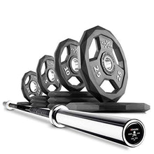 XMark Combo Offer 115 lb Set of BLACK DIAMOND Premium Quality Rubber Coated Olympic Weight Plates with 7 ft Deadlift VOODOO Commercial Olympic Bar 08) BAR and 115 lb Set