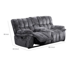 Benzara Manual Recliner Loveseat, Pillow Tufted Dark Gray, 81 Inch