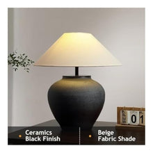 WOAITIANTIAN Desk Lamps Farmhouse Table Lamp 18.8" Black Ceramic Rustic Nightstand for Bedroom Living Room(Black)