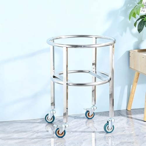 SDVantage Heavy Duty Stainless Steel Mobile Barrel Rack for Stock Pots Milk Buckets Storage Solution,Silver-42X42X68Cm