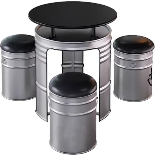 JOSOGO Coffee Restaurant Table and Chair Set, Creative Industrial Style Outdoor Oil Drum Multi-Functional Outdoor Lounge Table and Chair Set(F)