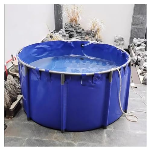 Above-Ground Canvas Fish Pond Pool, Circular Thickening PVC Pool, Large Collapsible Pool Above Ground with Bracket, for Koi Pond Culture Agricultural Irrigation Water Storage Tank(5x1m-19600L)