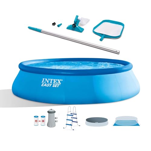 INTEX Easy Set 15ft x 42in Inflatable Ring Above Ground Pool Bundle