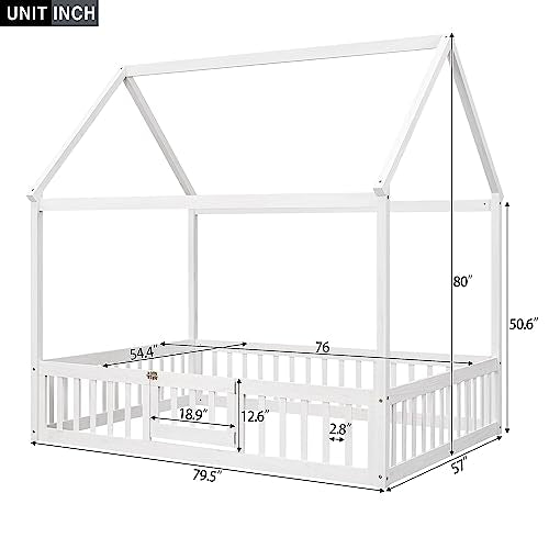 Goohome Full Size Montessori House Bed E-White B