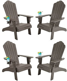 hOmeHua Oversized Adirondack Chair Set of 4 Weather Resistant with Cup Holder Dark Brown
