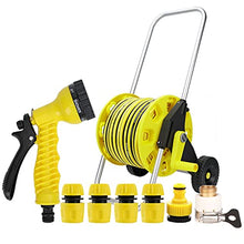 Garden Hose Reel Cart with Wheels and Hose, Garden Hose Cart witn Quick Connectors and Adjustable Nozzle (With 30m Hose)