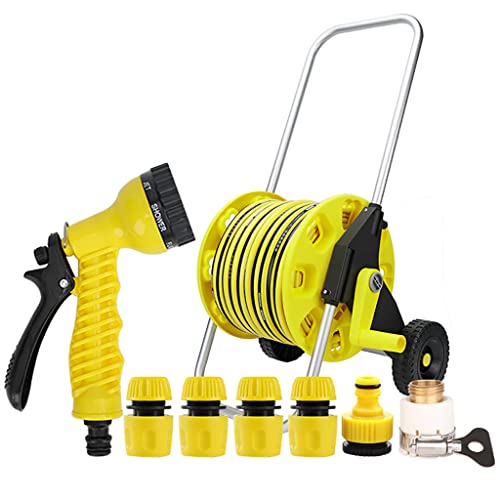Garden Hose Reel Cart with Wheels and Hose, Garden Hose Cart witn Quick Connectors and Adjustable Nozzle (With 80m Hose)