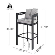 Merax Patio Bar Stools Set of 4, Iron Frame Outdoor Bar Height Chairs with Backrests, Armrests & Soft Cushions, All-Weathe Outdoor High Top Barstools for Deck Garden Balcony Backyard, Dark Grey