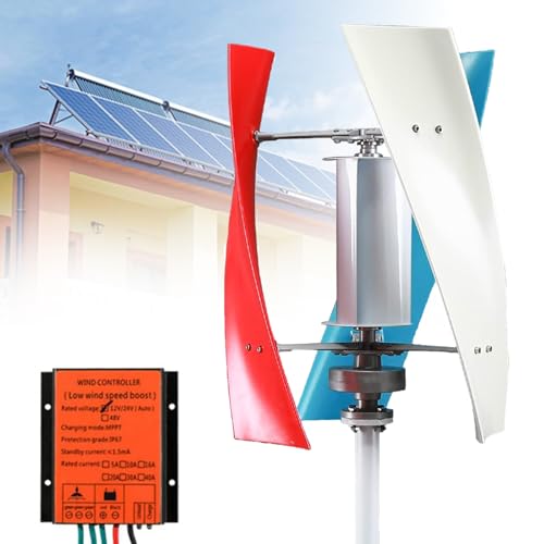HENGCMM Wind Turbine Generator 3000W 12V 24V 48V with 3 Blades 3 Phase Wind Generator Power Vertical Axis Wind Turbine with Controller Kit for Hybrid Wind Solar System,12V