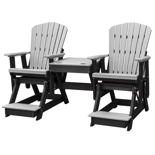 American Furniture Classics OS Home and Office Model 516LGB-K Double Balcony Height Glider with Center Table in Light Gray and Black