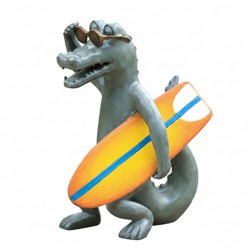 SPI Home Surf's Up Gator Garden Sculpture 18.5"" x 14.5"" x 9.5"" 7.5 lbs. Aluminum, Gray, 35210