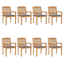 QZZCED Rustic Outdoor Dining Chairs with Grey Cushions, Solid Teak Wood Stackable Patio Seating for Garden and Balcony, Weather-Resistant Polyester Comfort