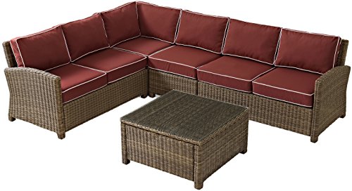 Crosley Furniture Bradenton 5-Piece Outdoor Sectional Sofa Set Brown with Sangria Cushions