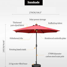 Dalumian Outdoor Garden Furniture Sets, 8-Piece Outdoor Dining Set for 6 with Led, Patio Dining Set with 270CM Umbrella, 6 Chairs & Rectangular Dining Table with Glass Tabletop(Set A)