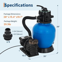 Above Ground Pool Sand Filter Pump 12-16in 1/3-1HP 2642-3962GPH 7-Way