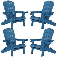 Shintenchi Folding Adirondack Chairs Set of 4,HDPE All-Weather Patio Chairs with Cup Holder & Phone Holder,Wooden Textured Fire Pit Chairs for Patio,Outside,Deck,Backyard,Blue
