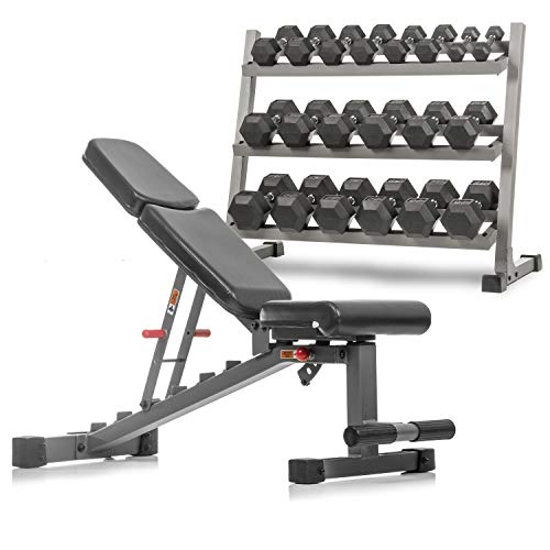 XMark Dumbbell Weights Set 550 lb Set with Rack and Bench