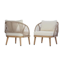 Christopher Knight Home Lydia Set of 2 Boho Patio Furniture Acacia Wood Club Chairs, Outdoor Lounge Chairs, Modern Tub Accent Chairs/Arm Chairs with Rope Woven and Removable Cushions, Natural+Beige