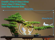 Artificial Bonsai Tree with Lamp Ring, Realistic Bonsai Green Plant Zen Garden, Chinese Welcome Pine Bonsai Ornaments for Home Office Decoration Desktop Display,B5