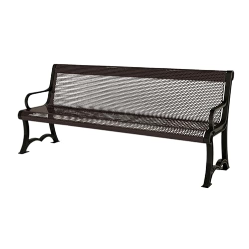 COATEDOUTDOORFURNITURE Bench, Brown, Punched, 4Ft, with Back, Portable