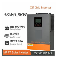 SFBBHF Solar Charge Controller Off-Grid Hybrid Inverter 1KW 1.5KW with 80A MPPT Solar Charge DC 12V 24V to 230V AC Max PV 150Vdc(1KW 12V)