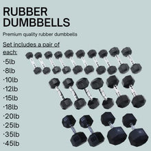 Ader Free Weights Set Black Rubber Coated Octagon Dumbbells