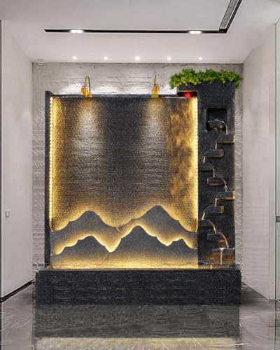 Mountain Water Fountain with LED Lights - Indoor/Outdoor Decorative Waterfall(D)