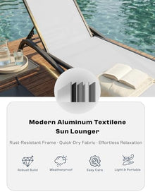Patio Kingdom 3-Piece Patio Chaise Lounge Set with Side Table, Set of 2 Adjustable Pool Chairs and Aluminum Bistro Table, All-Weather Outdoor Furniture for Pool Deck, Patio & Tanning, White