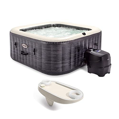 Intex PureSpa Plus Greystone Inflatable Square Outdoor Hot Tub Spa Gray