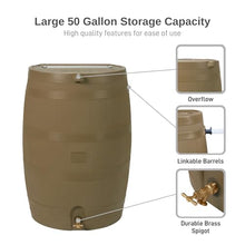 RTS Home Accents 50-Gallon Rain Barrel, Flat Back Rain Water Collection Barrel, Stand and Link Kit Included, Oak Color (2 Pack)