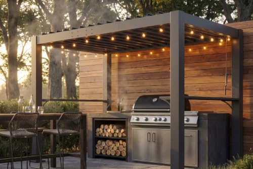 Patio Kingdom 8x5 FT Grill Pergola with Adjustable Louvered Roof, All-Aluminum Hardtop BBQ Grill Gazebo Shelter with Integrated Gutters, 2 Side Shelves, Outdoor Patio Canopy for Backyard, Deck