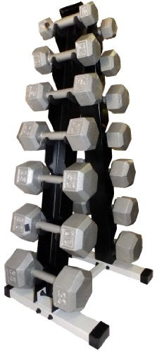 Ader Sporting Goods 7 Pair Dumbbell Rack with Grey Hexagon Dumbbell Set 190 Lb