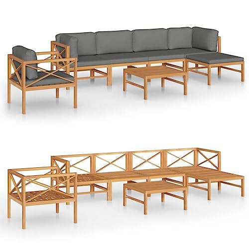 HKTMGDNG 7-Piece Grey Solid Teak Wood Outdoor Sectional Sofa
