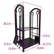 DJVHSRI 29 Inch High Firewood Rack 2-Layer Wood Holder with 4 Fireplace Hooks Tool Set Wrought Iron Fireplace Wood Storage Stacking Rack for Indoor and Outdoor,