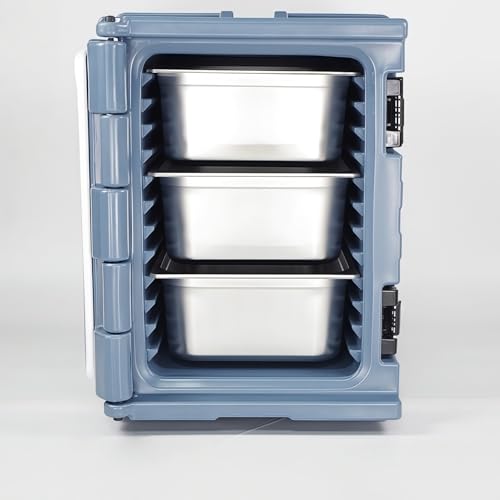 90L Insulated Food Pan Carrier, Wheeled Catering Hot Cold Storage Box, Commercial Grade Insulated Cooler for Restaurant Food Transport (Gray,Wheeled 3-Trays, 25.5" L*17.7" W*24.8" H)