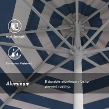 California Umbrella 12-Year Protection 9' Rd Aluminum Patio Umbrella, Crank Lift, Auto Tilt, White Finish, Sunbrella Cabana Regatta