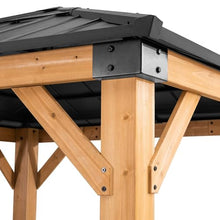 Sunjoy Hardtop Gazebo 9x9 ft Cedar Frame with Brown Steel Roof Natural Wood