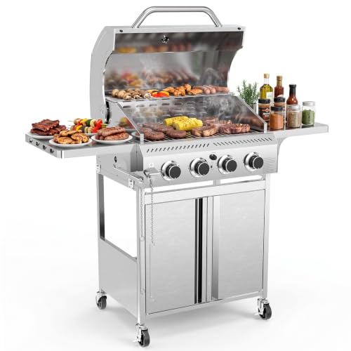 Electactic 4-Burners Propane Gas Grill 32000 BTU, Stainless Steel BBQ Grill