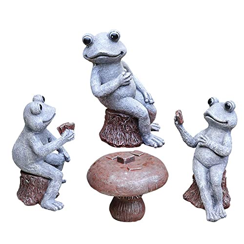 SAeWare 4PCS Garden Ornament Table and 3 Frogs Playing,Micro Landscape Decor Hope Enjoy Peace DIY Crafts