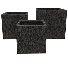 LeisureMod Verdura Mid-Century Modern 3-Piece Fiberstone Planter Set Black