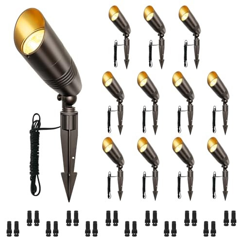 mw 12-Pack Landscape Spot Lights Outdoor, 2700K-5000K Adjustable, 7W 580LM, IP65 Waterproof, CRI 90+, 12V Low Voltage Landscape Lighting for Garden, Yard, Bronze, ETL Listed
