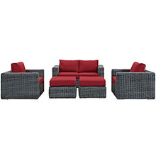 Modern Contemporary Outdoor Patio Lounge Sectional Sofa Set, Rattan Wicker, Grey Red