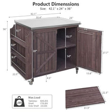YATON Outdoor Grill Cart with Stainless Steel Top, Rolling Outdoor Kitchen Island with Storage Cabinet & 3-Tier Side Shelves, BBQ Prep Table on Wheels with Hooks for Patio Backyard,Brown