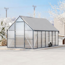 Aluminum Polycarbonate Greenhouse for Outdoors, Large Walk-InGreenhouse with Quick Setup Structure and Roof Vent, Greenhouse with Ventilation and Rain Gutter