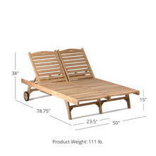 TITAN GREAT OUTDOORS Ash & Ember Hawthorne Grade A Teak Double-Wide Reclining Lounge Chair, Four Adjustable Backrest Positions, Pull-Out Tray, Outdoor Weather-Resistant Sun Chaise Lounger with Wheels