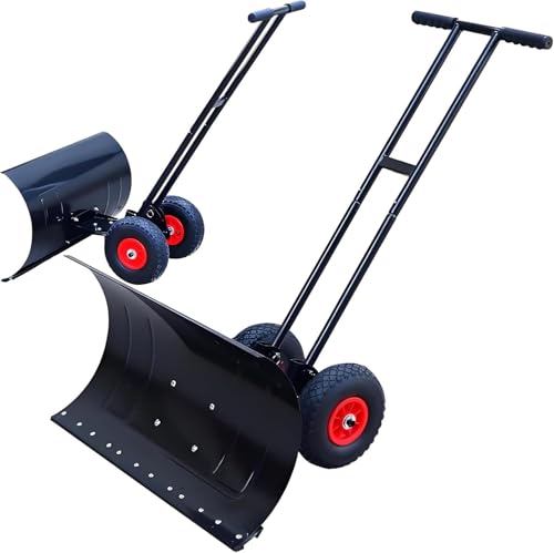 Eoweiot Snow Pusher Shovel - Heavy 36" Blade Snowplow Shovels, 10" Pneumatic Tires, 7-Way Pivot,for Frequent Use On Driveways
