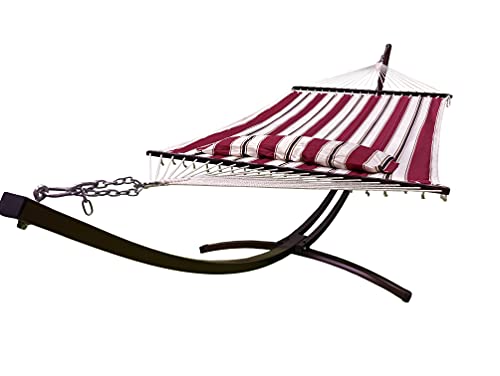 Petra Leisure 15 Ft. Indoor/Outdoor Heavy Duty Brown Steel Arc Hammock Stand & Premium Quilted Hammock Bed w/Pillow.(Elegant Red/White Stripe)