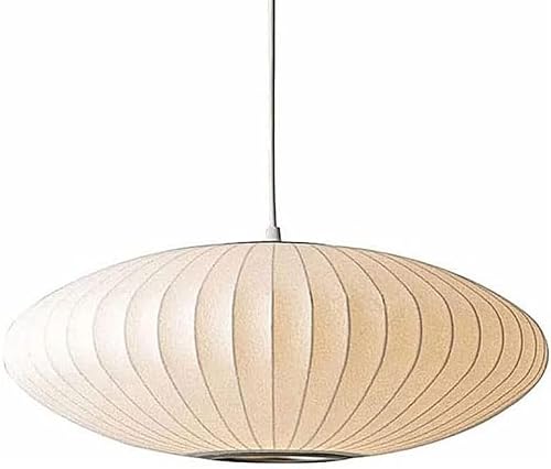zhongheng Italian Simplicity Style Silkworm Cocoon Pendant Light Post Modern Single Head Lantern Flat Shape Lamp White for Caffe House Dining Room Showroom Hollow Hanging Luminaire(23.6in)