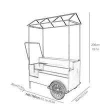 Black Iron Flower Vending Cart with Canopy, Outdoor Display Stand with Wheels,Portable Kiosk Display Trolley, Market Stall for Gardens(140cm)